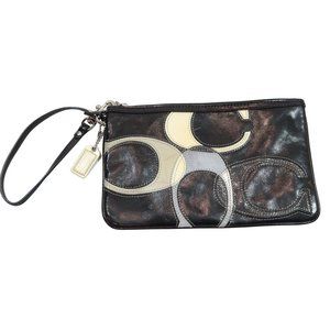 COACH Patent Leather & Suede C Logo Clutch 5.5"x8.75" Black Cream Grey Blue